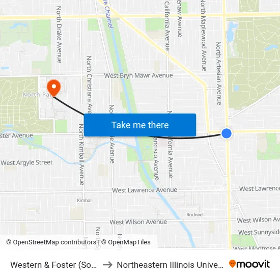 Western & Foster (South) to Northeastern Illinois University map
