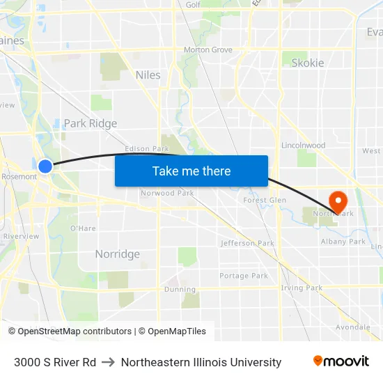 3000 S River Rd to Northeastern Illinois University map