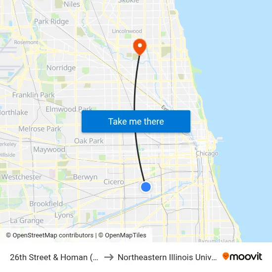 26th Street & Homan (East) to Northeastern Illinois University map
