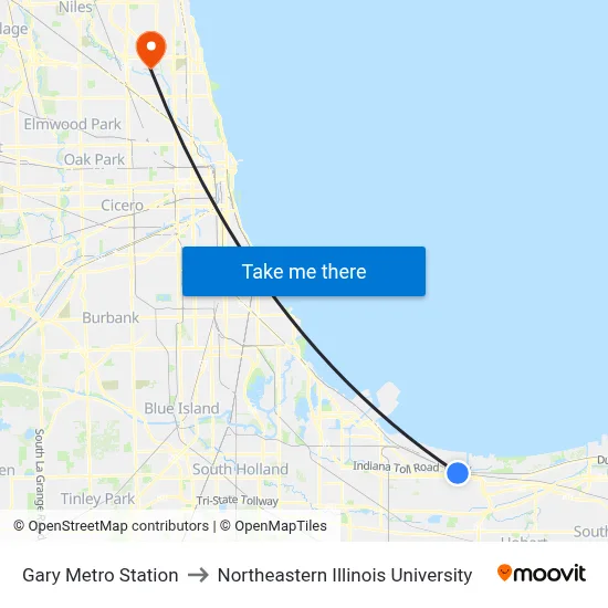 Gary Metro Station to Northeastern Illinois University map
