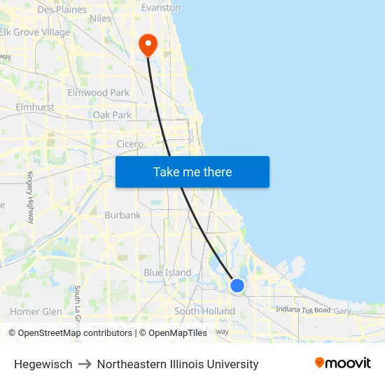 Hegewisch to Northeastern Illinois University map