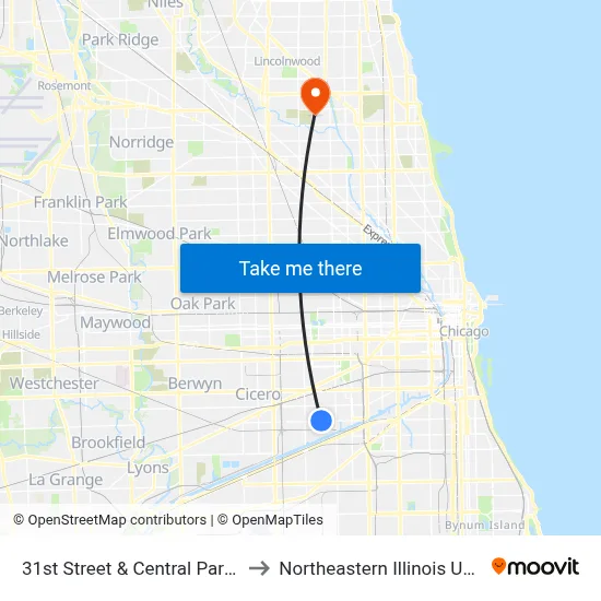 31st Street & Central Park (West) to Northeastern Illinois University map