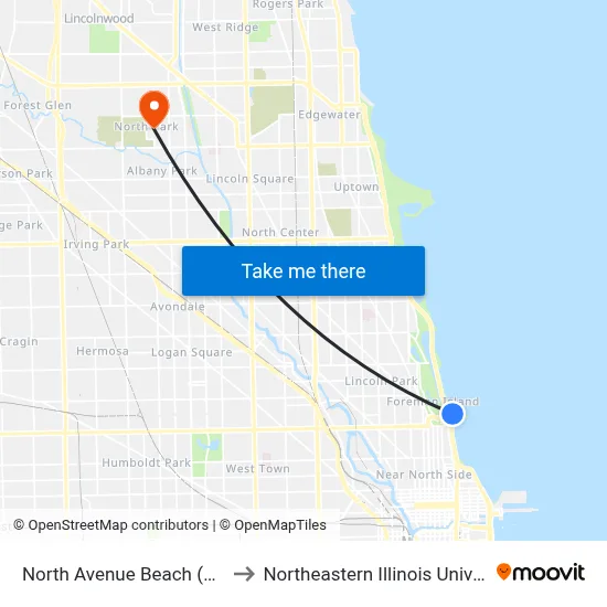 North Avenue Beach (West) to Northeastern Illinois University map