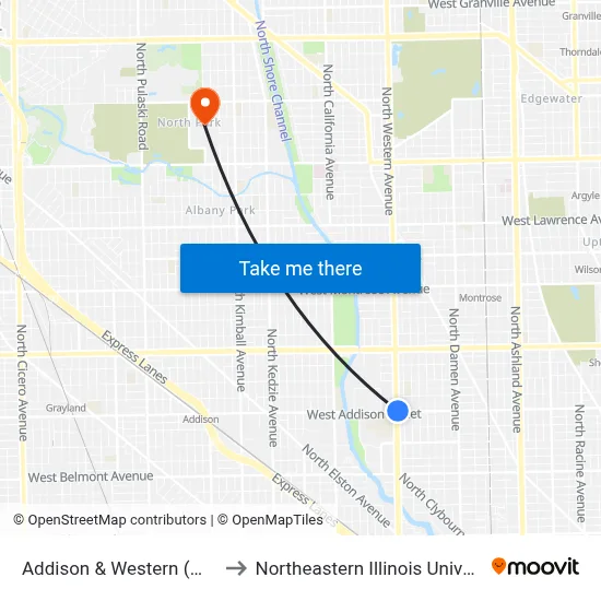 Addison & Western (West) to Northeastern Illinois University map