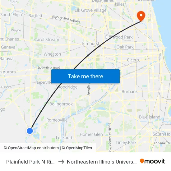 Plainfield Park-N-Ride to Northeastern Illinois University map