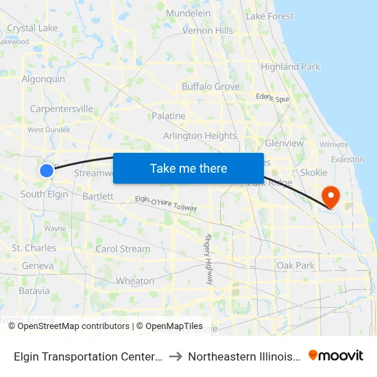 Elgin Transportation Center - Bus Stop D to Northeastern Illinois University map