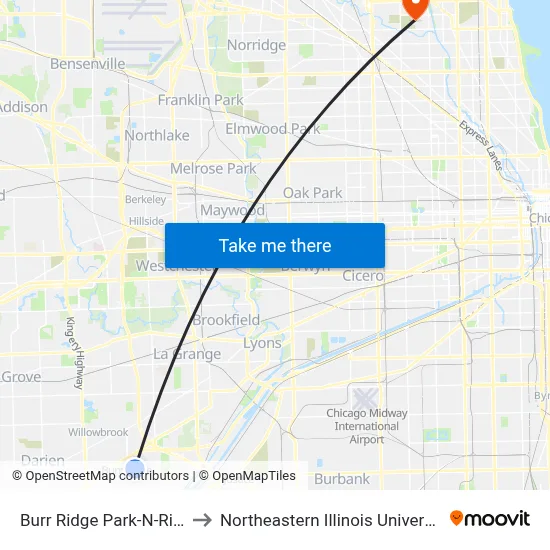 Burr Ridge Park-N-Ride to Northeastern Illinois University map
