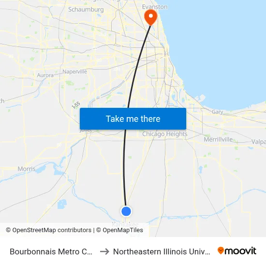 Bourbonnais Metro Centre to Northeastern Illinois University map