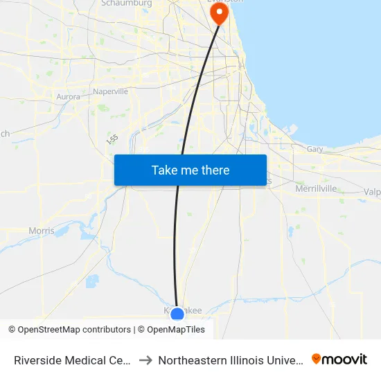 Riverside Medical Center to Northeastern Illinois University map