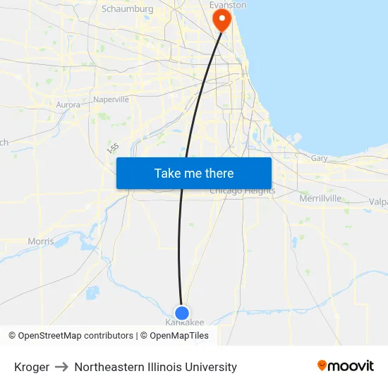 Kroger to Northeastern Illinois University map