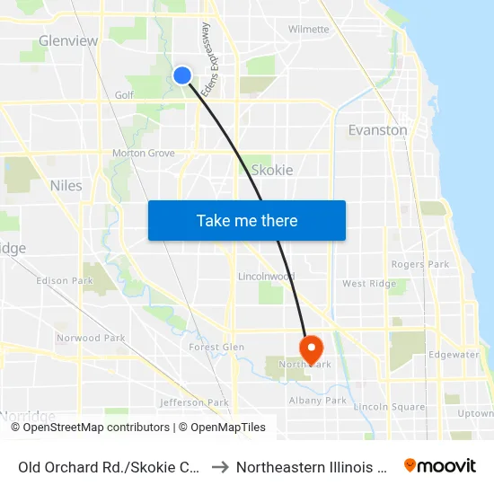 Old Orchard Rd./Skokie Courthouse to Northeastern Illinois University map