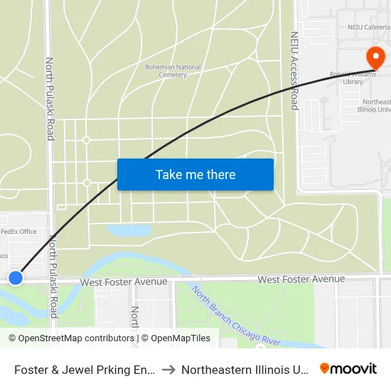 Foster & Jewel Prking Ent (West) to Northeastern Illinois University map