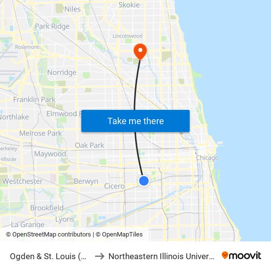 Ogden & St. Louis (Ne) to Northeastern Illinois University map