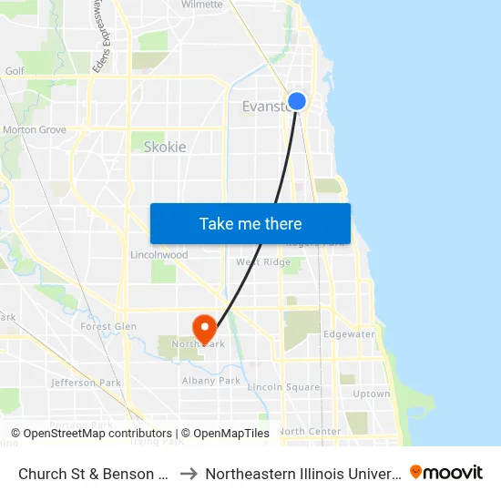 Church St & Benson Ave to Northeastern Illinois University map