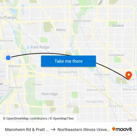 Mannheim Rd & Pratt Ave to Northeastern Illinois University map