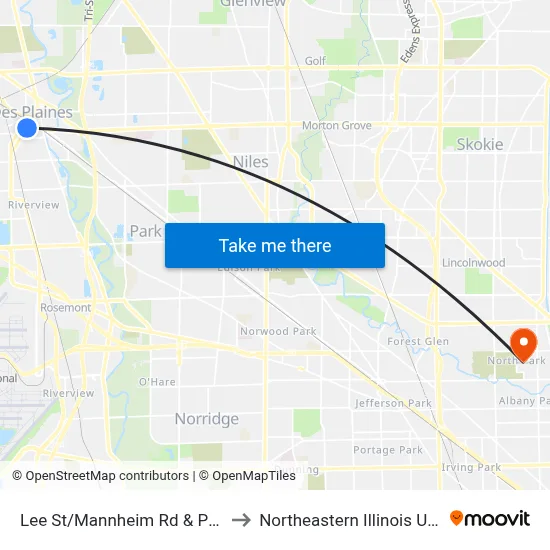 Lee St/Mannheim Rd & Prairie Ave to Northeastern Illinois University map
