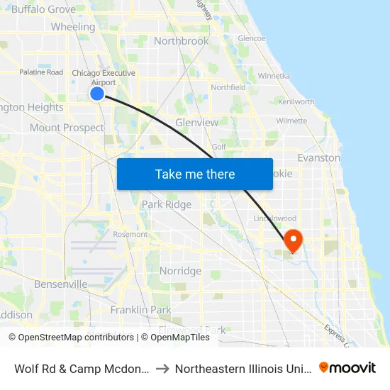 Wolf Rd & Camp Mcdonald Rd to Northeastern Illinois University map