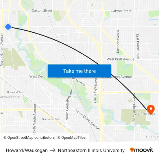 Howard/Waukegan to Northeastern Illinois University map