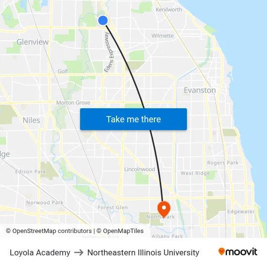 Loyola Academy to Northeastern Illinois University map