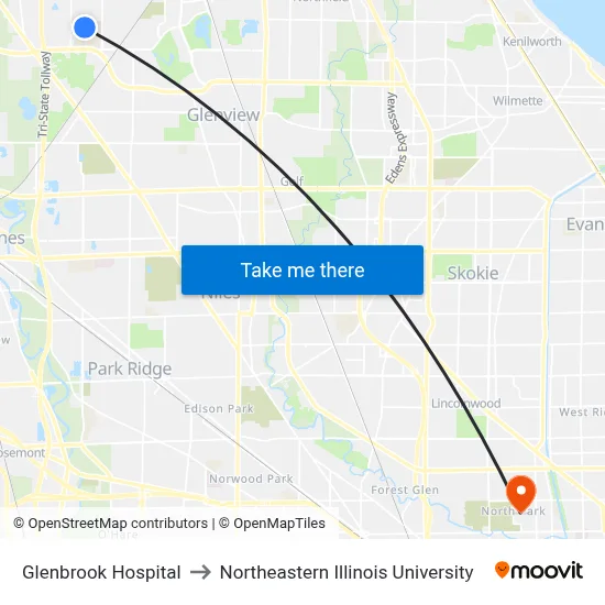 Glenbrook Hospital to Northeastern Illinois University map