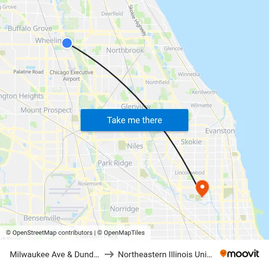 Milwaukee Ave & Dundee Rd to Northeastern Illinois University map