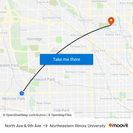 North Ave & 9th Ave to Northeastern Illinois University map