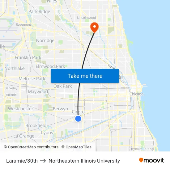 Laramie/30th to Northeastern Illinois University map