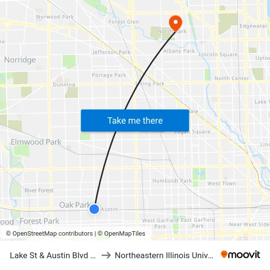 Lake St & Austin Blvd (Sw) to Northeastern Illinois University map