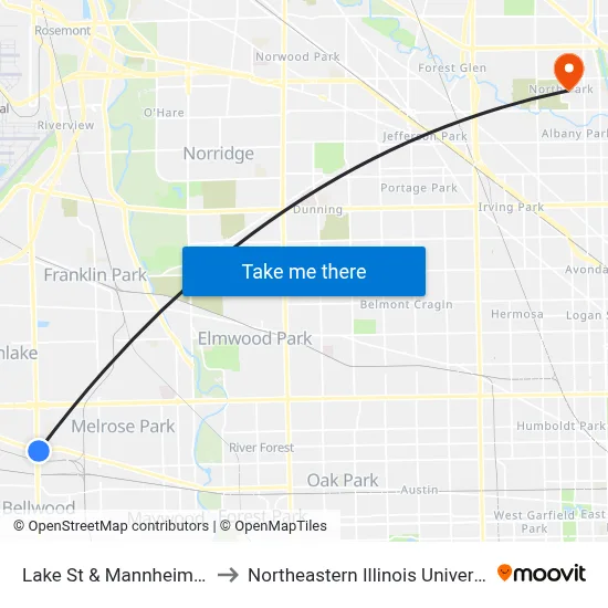 Lake St & Mannheim Rd to Northeastern Illinois University map