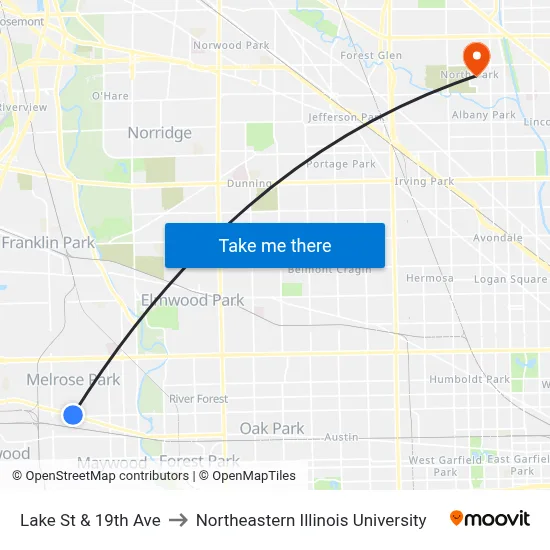 Lake St & 19th Ave to Northeastern Illinois University map