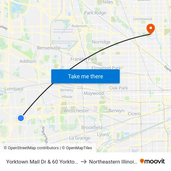 Yorktown Mall Dr & 60 Yorktown Shopping Ctr to Northeastern Illinois University map
