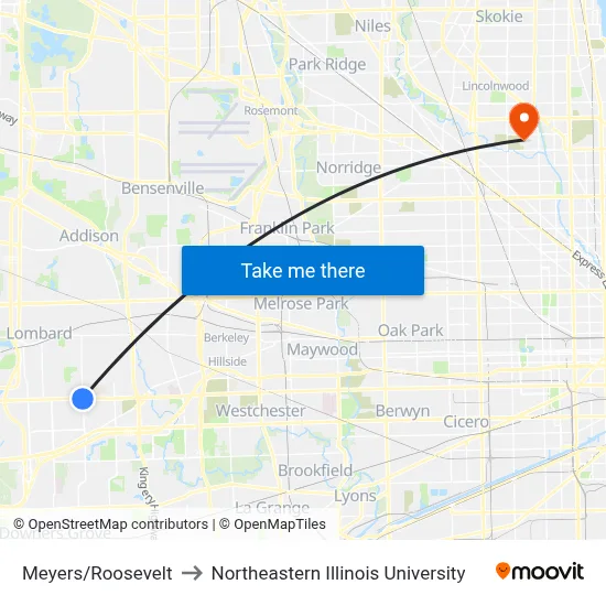 Meyers/Roosevelt to Northeastern Illinois University map