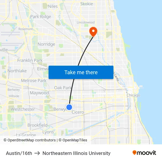 Austin/16th to Northeastern Illinois University map