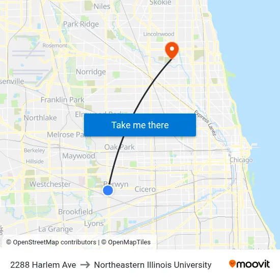 2288 Harlem Ave to Northeastern Illinois University map