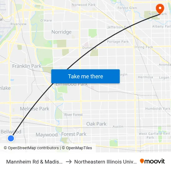 Mannheim Rd & Madison St to Northeastern Illinois University map