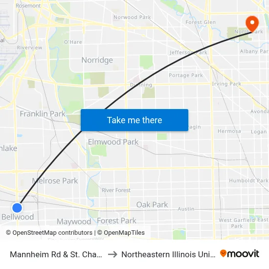 Mannheim Rd & St. Charles Rd to Northeastern Illinois University map