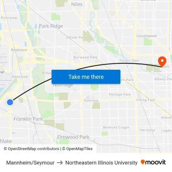 Mannheim/Seymour to Northeastern Illinois University map