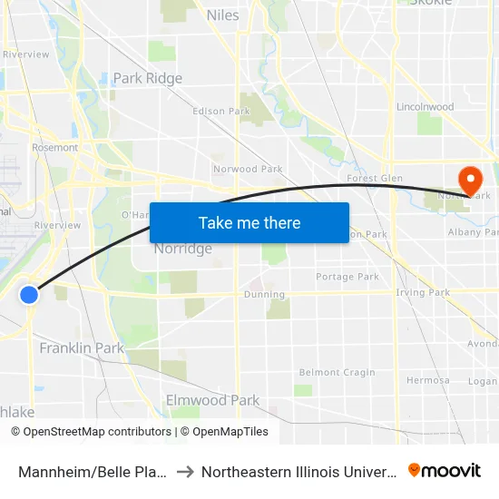 Mannheim/Belle Plaine to Northeastern Illinois University map
