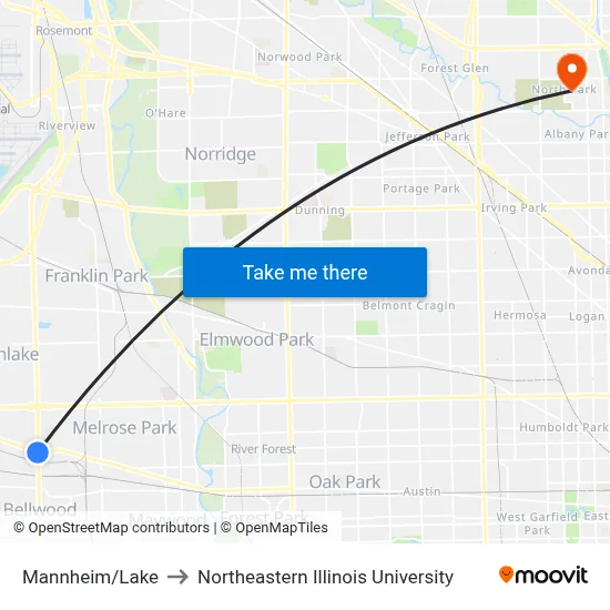 Mannheim/Lake to Northeastern Illinois University map