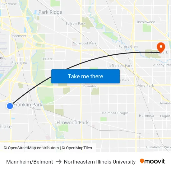 Mannheim/Belmont to Northeastern Illinois University map
