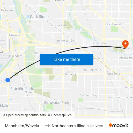 Mannheim/Waveland to Northeastern Illinois University map