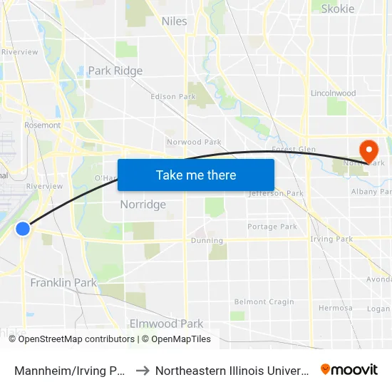 Mannheim/Irving Park to Northeastern Illinois University map