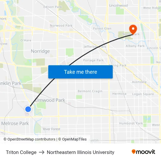 Triton College to Northeastern Illinois University map