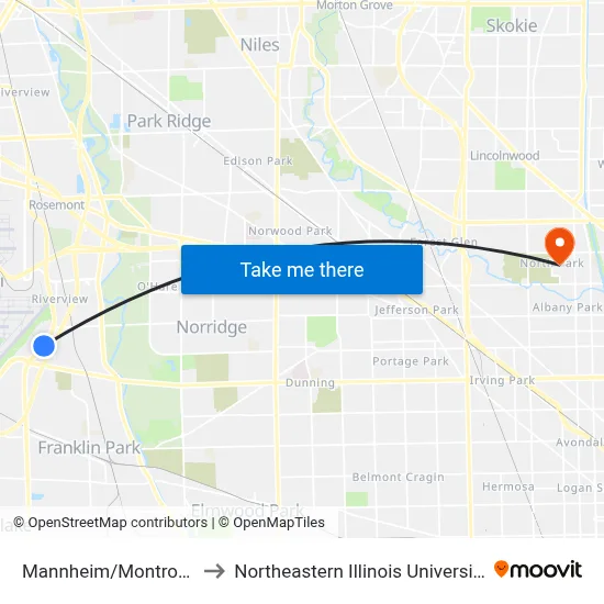 Mannheim/Montrose to Northeastern Illinois University map