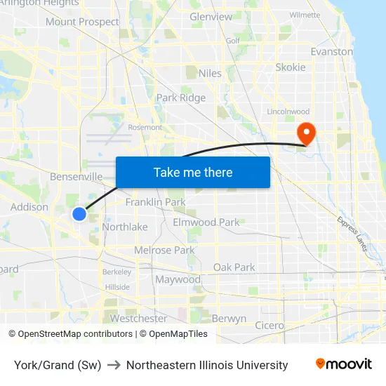 York/Grand (Sw) to Northeastern Illinois University map