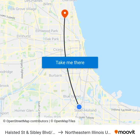 Halsted St & Sibley Blvd/147th St to Northeastern Illinois University map