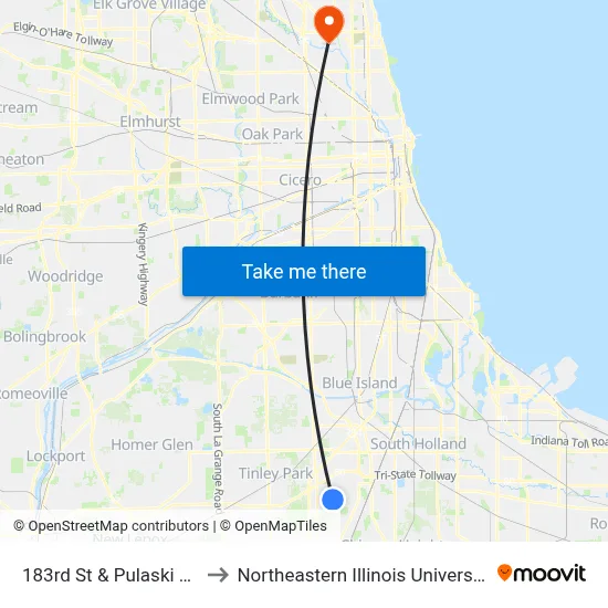 183rd St & Pulaski Rd to Northeastern Illinois University map