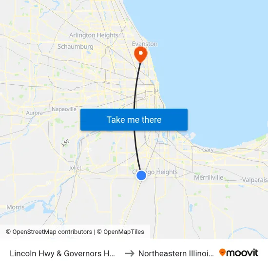 Lincoln Hwy & Governors Hwy/Crawford Ave to Northeastern Illinois University map