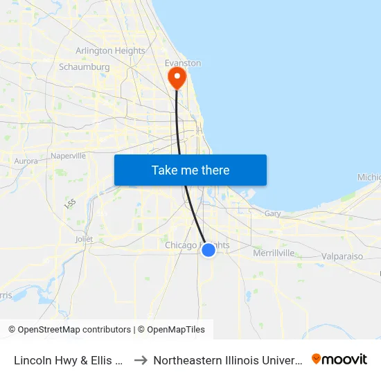 Lincoln Hwy & Ellis Ave to Northeastern Illinois University map