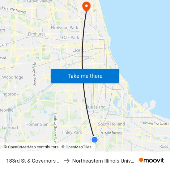 183rd St & Governors Hwy to Northeastern Illinois University map